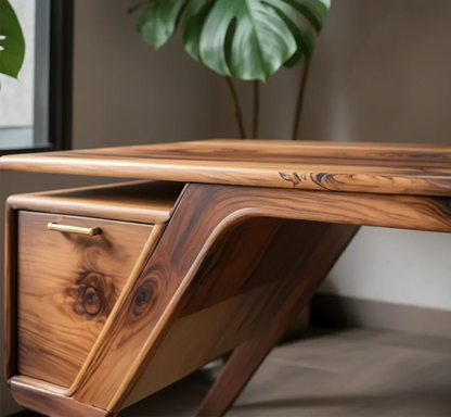 Handcrafted Natural Solid Wood Desk — Modern Angular Design - Rustirawood