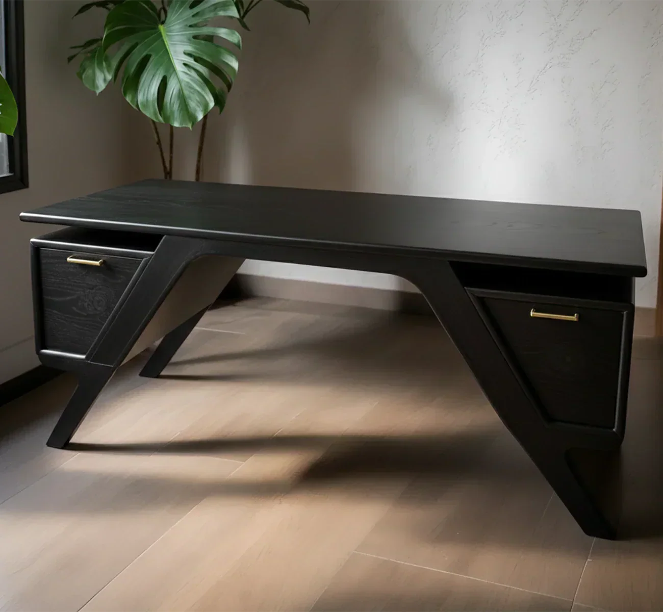 Handcrafted Natural Solid Wood Desk — Modern Angular Design - Rustirawood