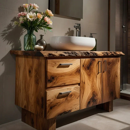 Handcrafted Natural Solid Wood Live-Edge Bathroom Vanity - Rustirawood