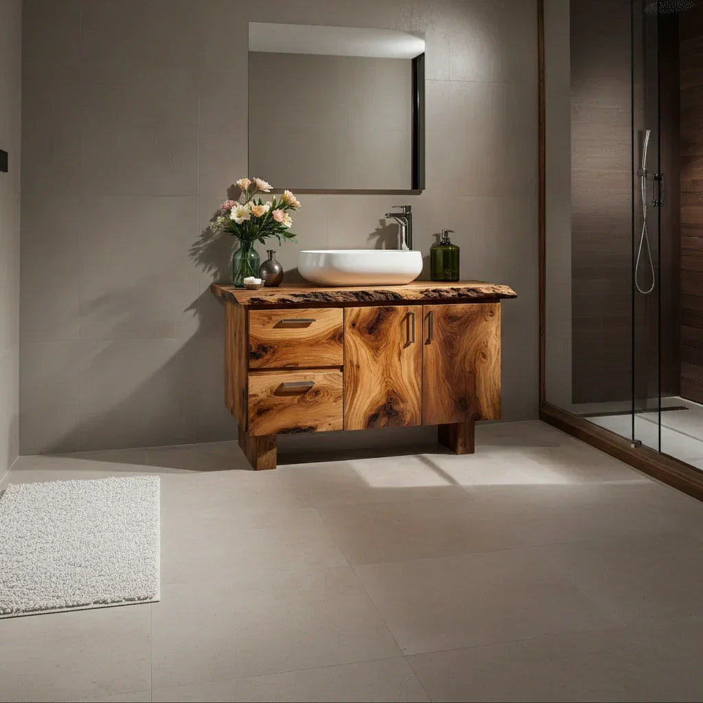 Handcrafted Natural Solid Wood Live-Edge Bathroom Vanity - Rustirawood