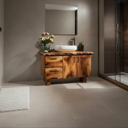 Handcrafted Natural Solid Wood Live-Edge Bathroom Vanity - Rustirawood