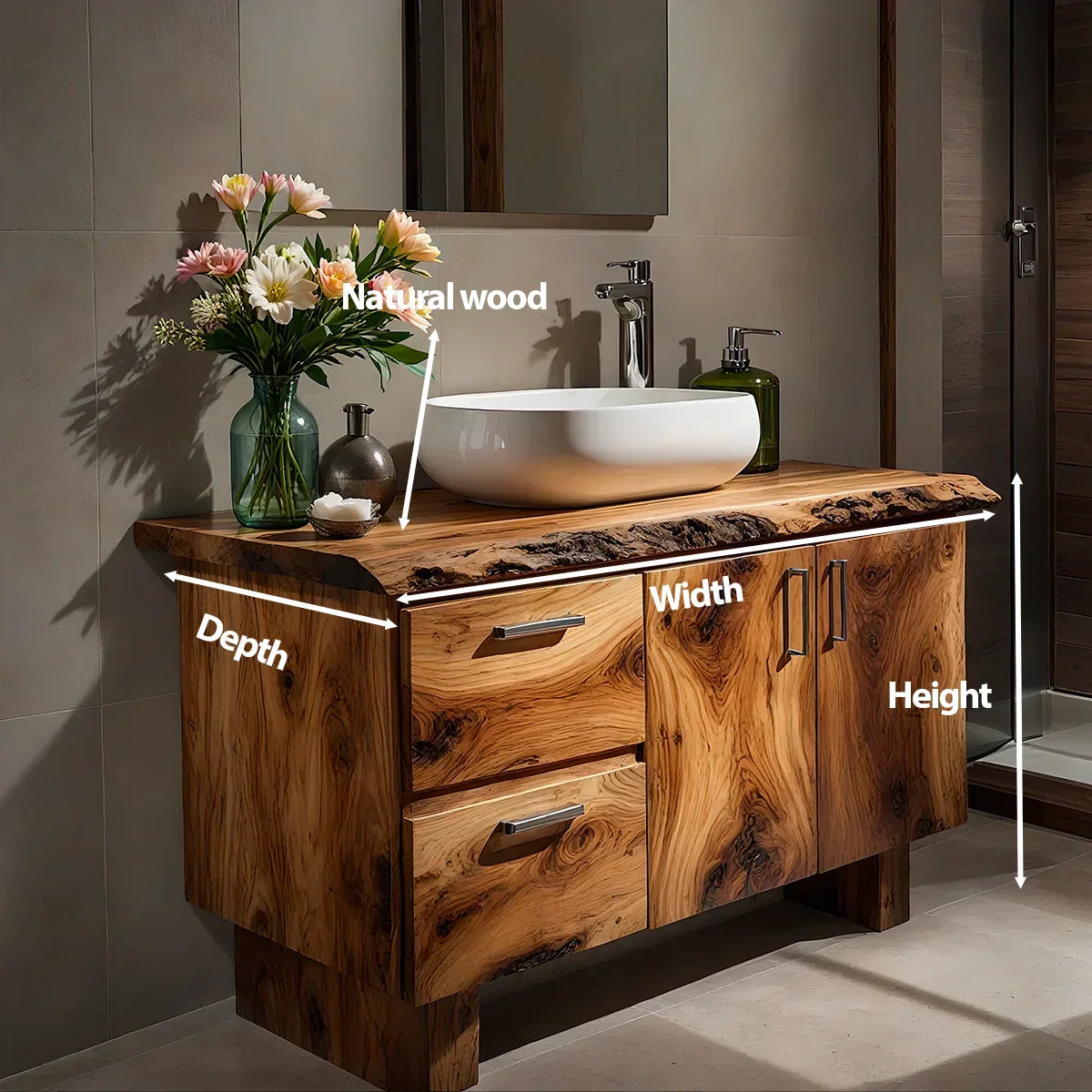 Handcrafted Natural Solid Wood Live-Edge Bathroom Vanity - Rustirawood