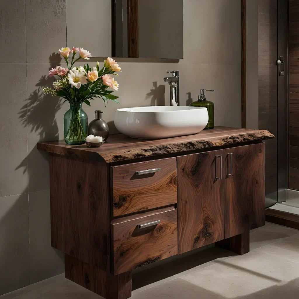 Handcrafted Natural Solid Wood Live-Edge Bathroom Vanity - Rustirawood