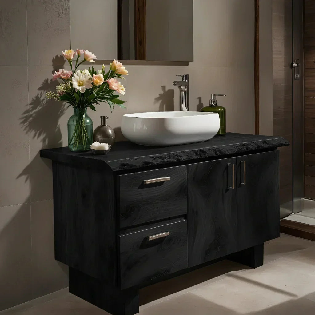 Handcrafted Natural Solid Wood Live-Edge Bathroom Vanity - Rustirawood