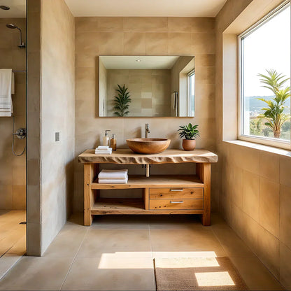 Handcrafted Natural Solid Wood Live-Edge Bathroom Vanity - Rustirawood