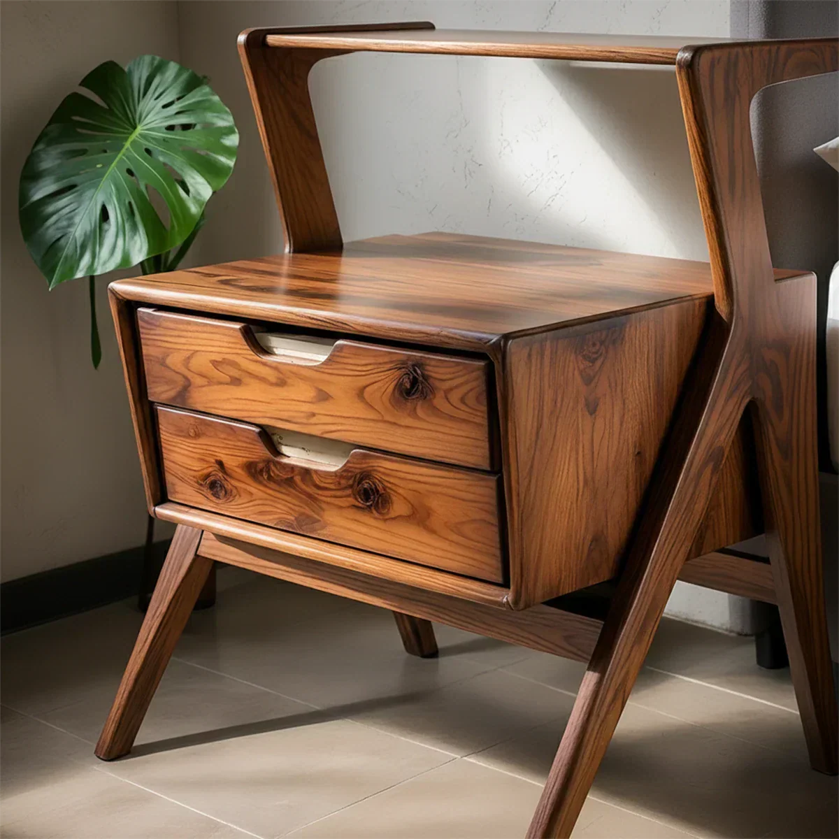 Handcrafted Natural Solid Wood Sculptural Nightstand - Rustirawood