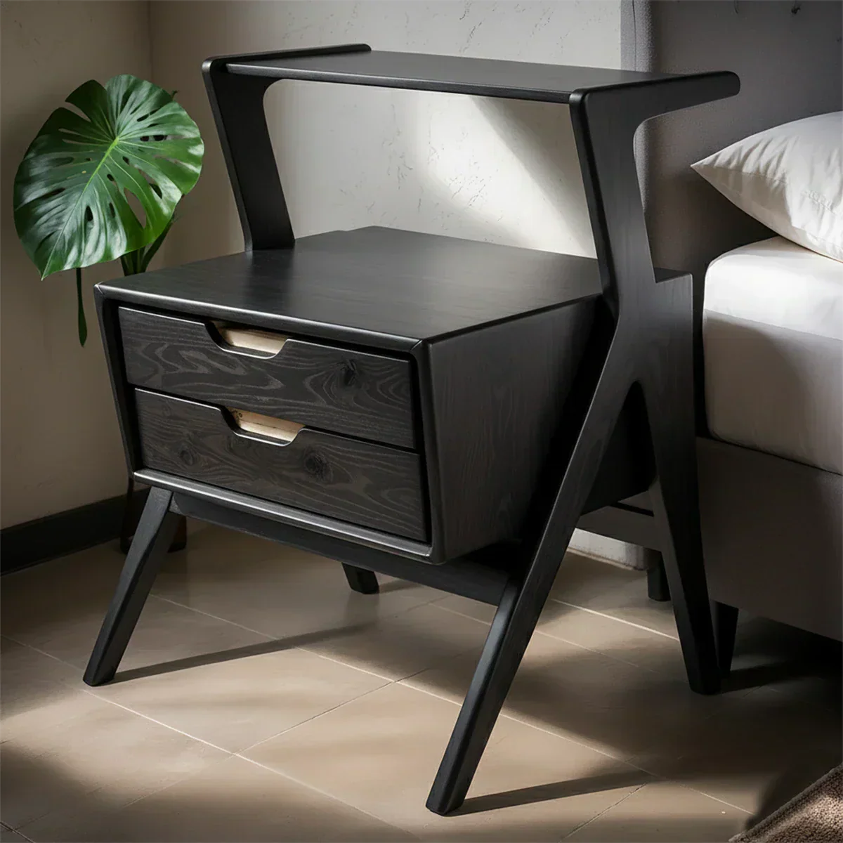 Handcrafted Natural Solid Wood Sculptural Nightstand - Rustirawood