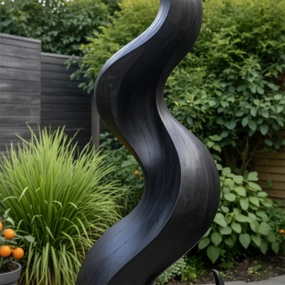 Handcrafted Solid Wood Abstract Sculpture – Tall Wave Form - Rustirawood