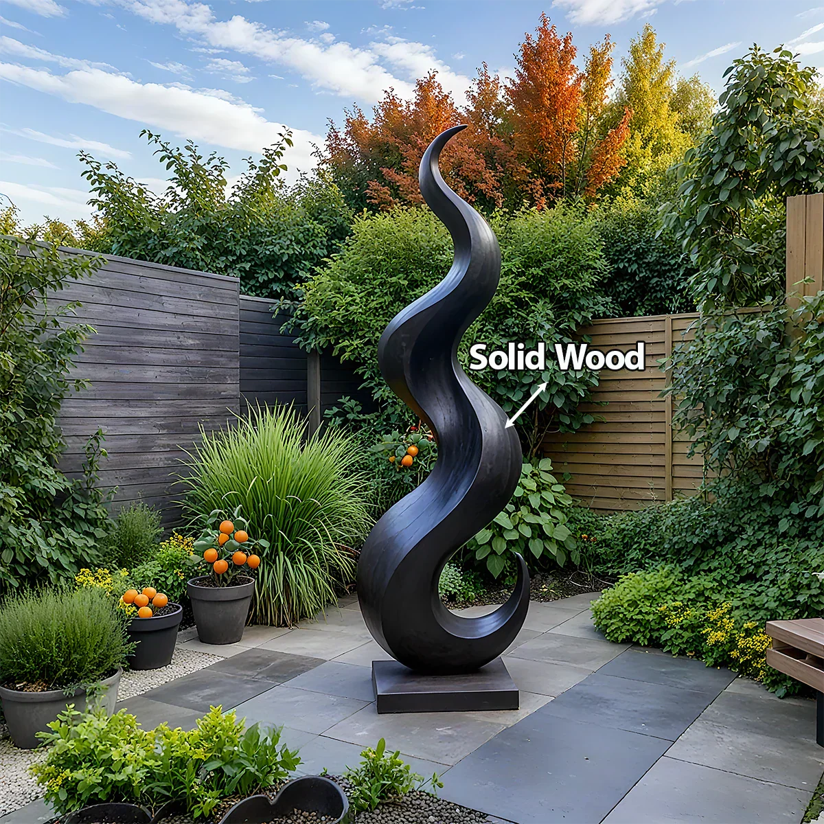 Handcrafted Solid Wood Abstract Sculpture – Tall Wave Form - Rustirawood