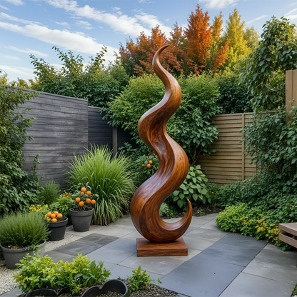 Handcrafted Solid Wood Abstract Sculpture – Tall Wave Form - Rustirawood
