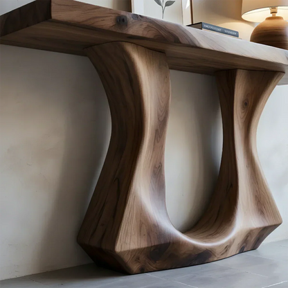 Handcrafted Solid Wood Console Table with Sculptural Twin-Base Design - Rustirawood
