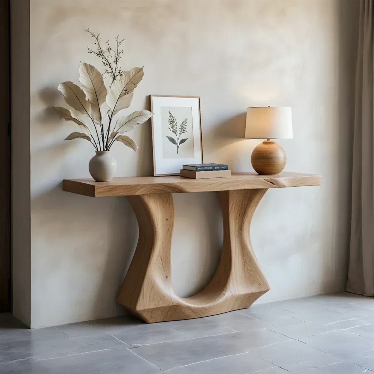 Handcrafted Solid Wood Console Table with Sculptural Twin-Base Design - Rustirawood