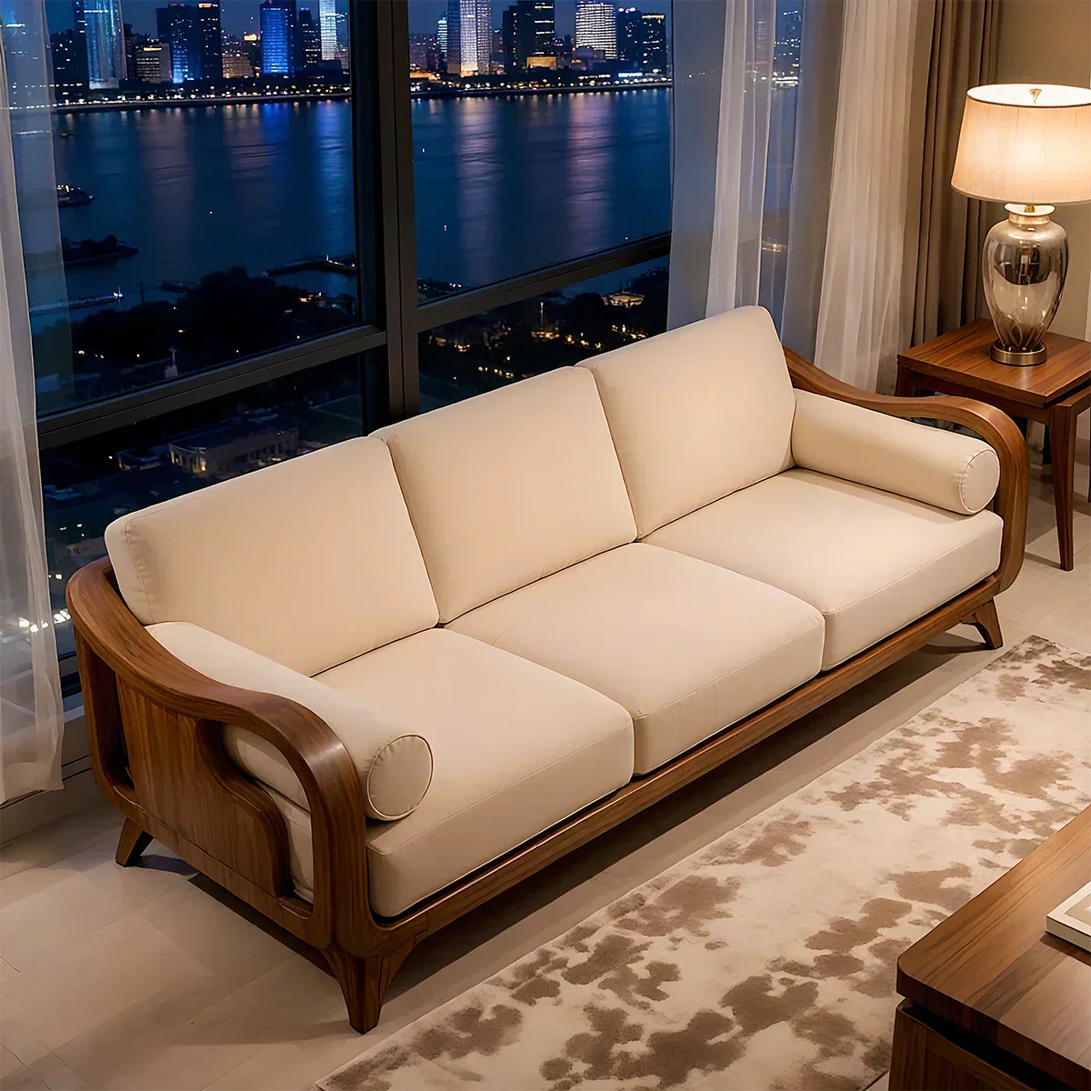 Handcrafted Solid Wood Cotton Sofa – Minimalist Rusic Modern Design - Rustirawood