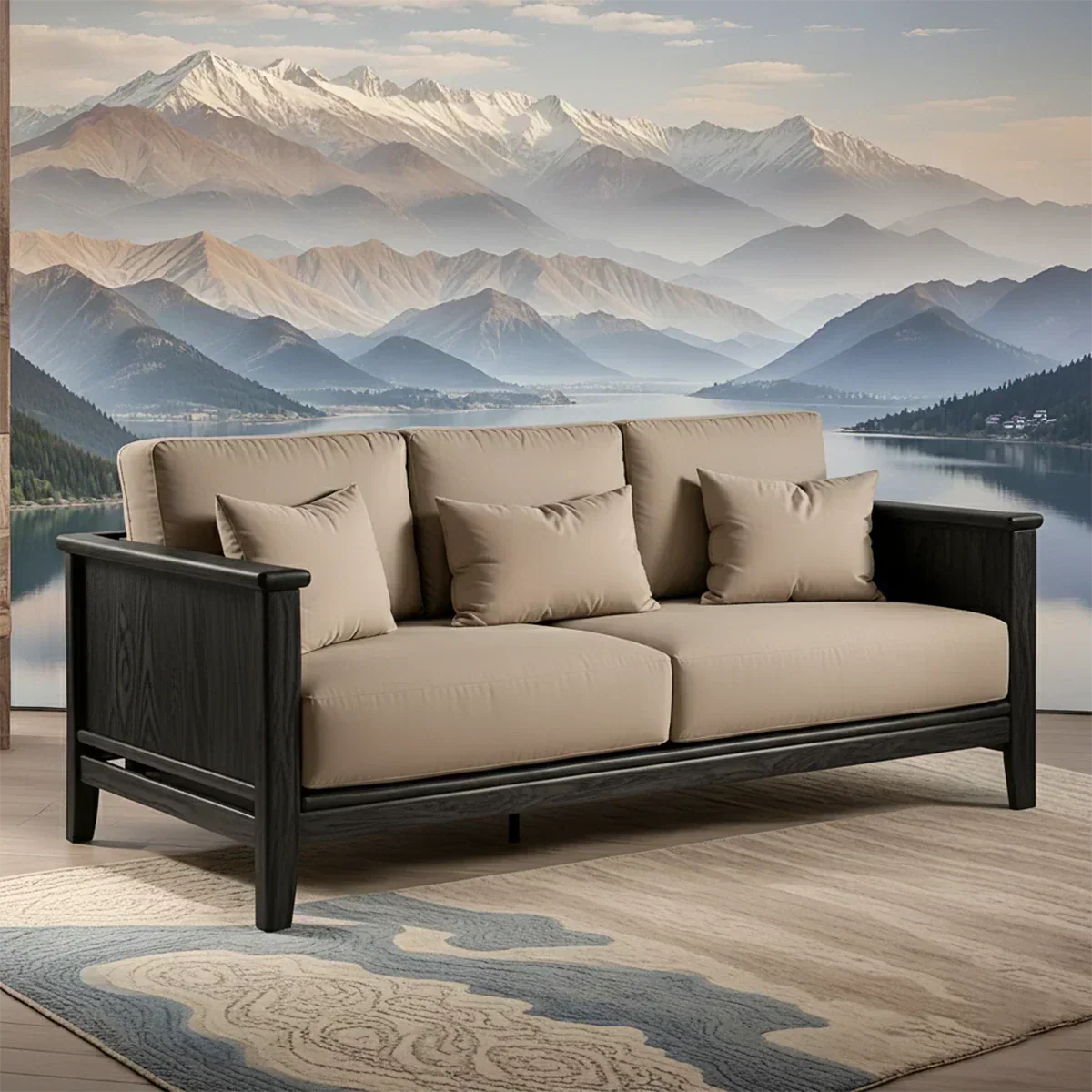 Handcrafted Solid Wood Cotton Sofa – Minimalist Rustic Comfort - Rustirawood