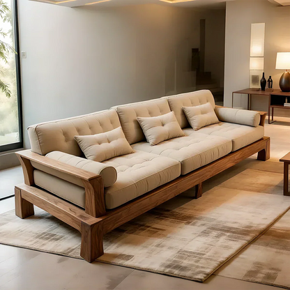 Handcrafted Solid Wood Cotton Sofa – Minimalist Rustic Modern Style - Rustirawood