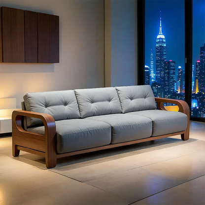 Handcrafted Solid Wood Cotton Sofa – Minimalist Urban Modern - Rustirawood