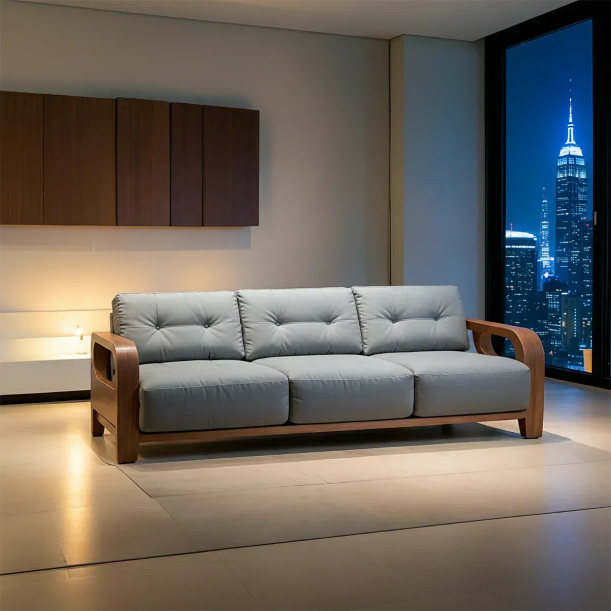 Handcrafted Solid Wood Cotton Sofa – Minimalist Urban Modern - Rustirawood