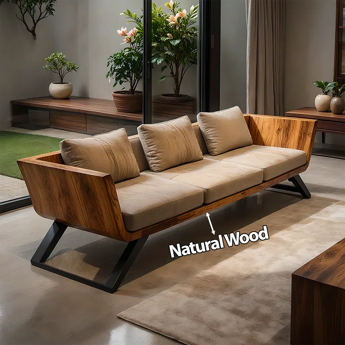 Handcrafted Solid Wood Cotton Sofa – Modern Minimalist Comfort - Rustirawood