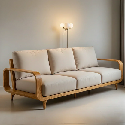 Handcrafted Solid Wood Cotton Sofa – Rustic Minimalist Design - Rustirawood