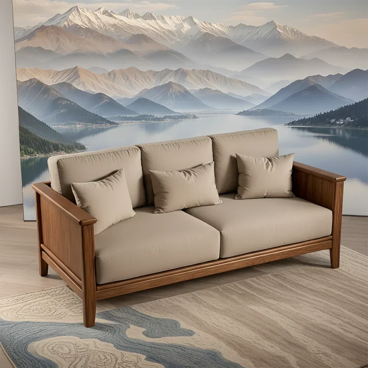 Handcrafted Solid Wood Cotton Sofa – Rustic Minimalist Design - Rustirawood