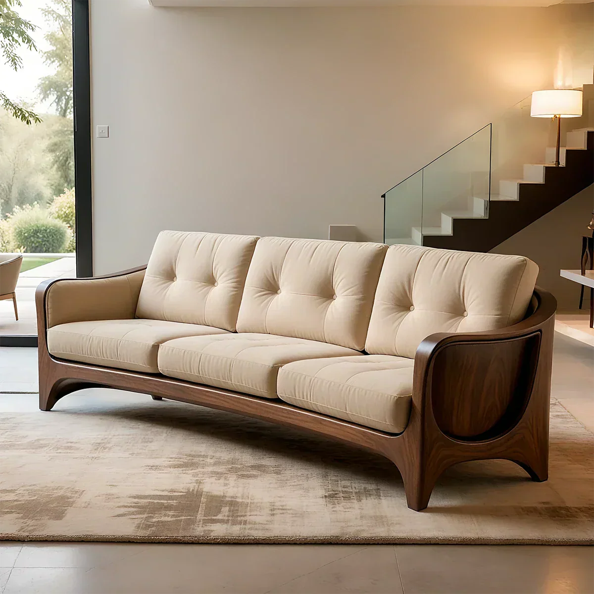 Handcrafted Solid Wood Cotton Sofa – Rustic Modern Comfort - Rustirawood