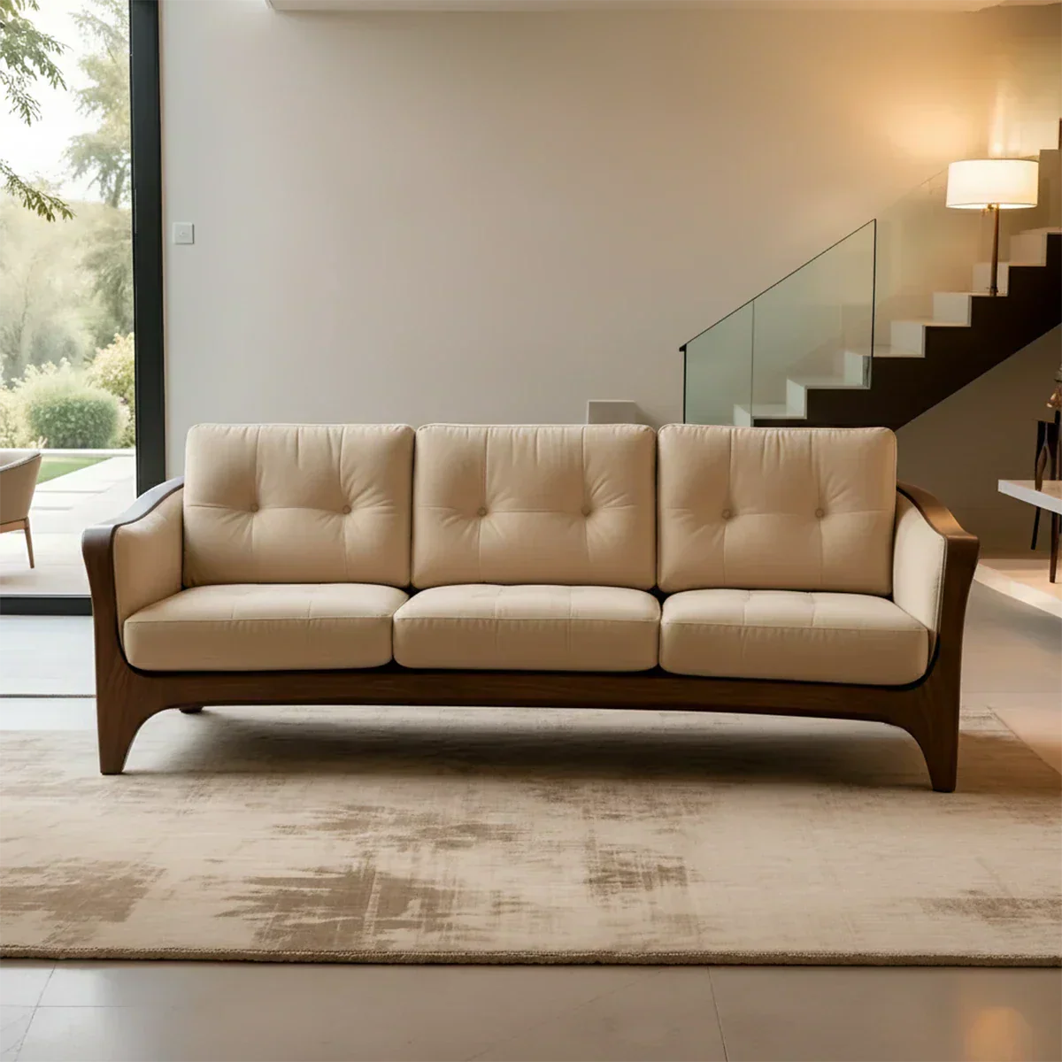Handcrafted Solid Wood Cotton Sofa – Rustic Modern Comfort - Rustirawood