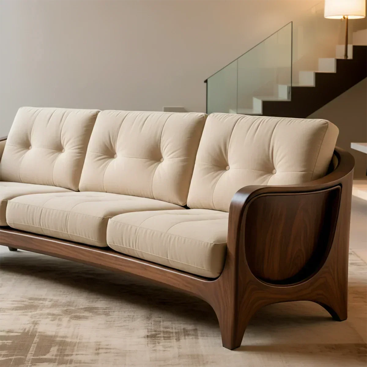 Handcrafted Solid Wood Cotton Sofa – Rustic Modern Comfort - Rustirawood
