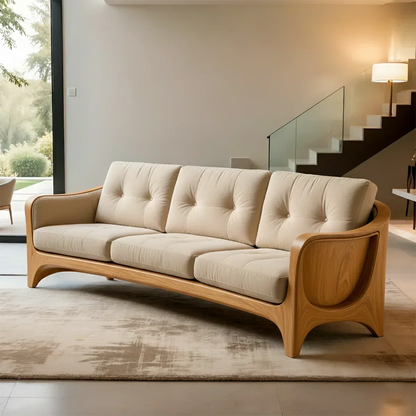 Handcrafted Solid Wood Cotton Sofa – Rustic Modern Comfort - Rustirawood