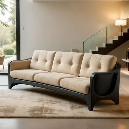 Handcrafted Solid Wood Cotton Sofa – Rustic Modern Comfort - Rustirawood