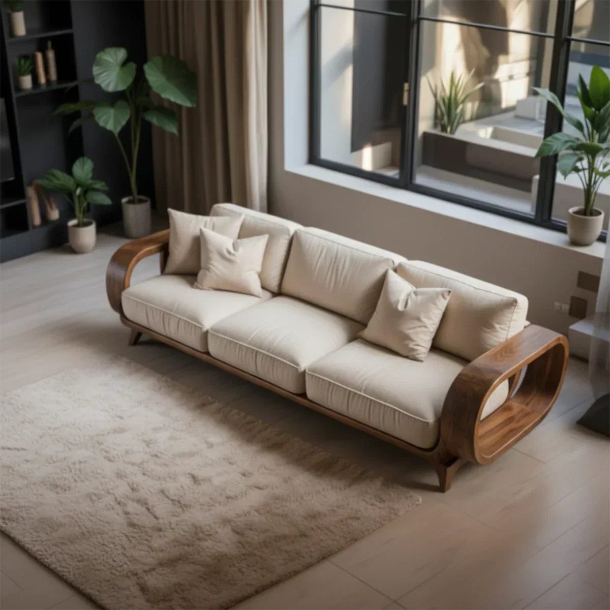 Handcrafted Solid Wood Cotton Sofa – Rustic Modern Living - Rustirawood