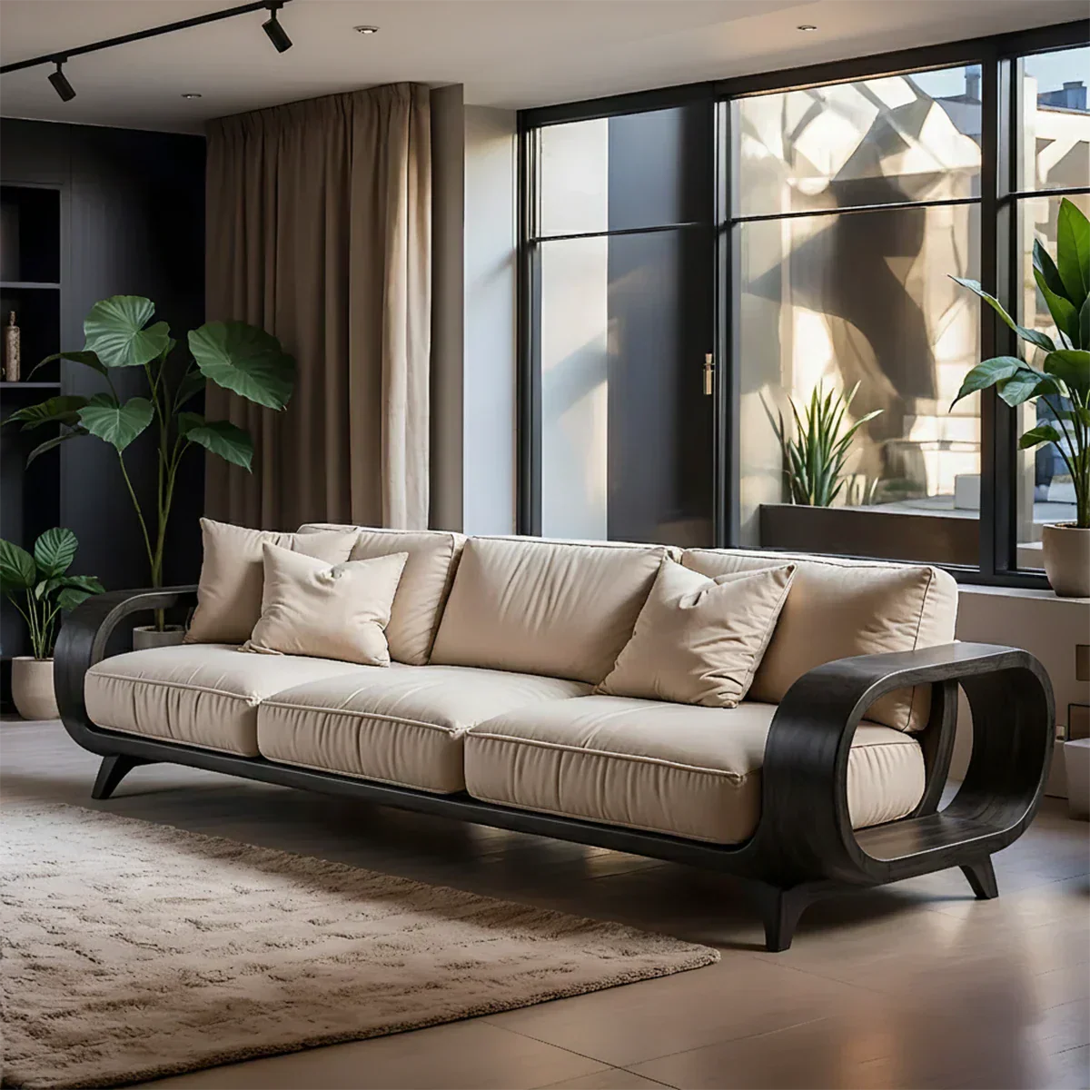 Handcrafted Solid Wood Cotton Sofa – Rustic Modern Living - Rustirawood