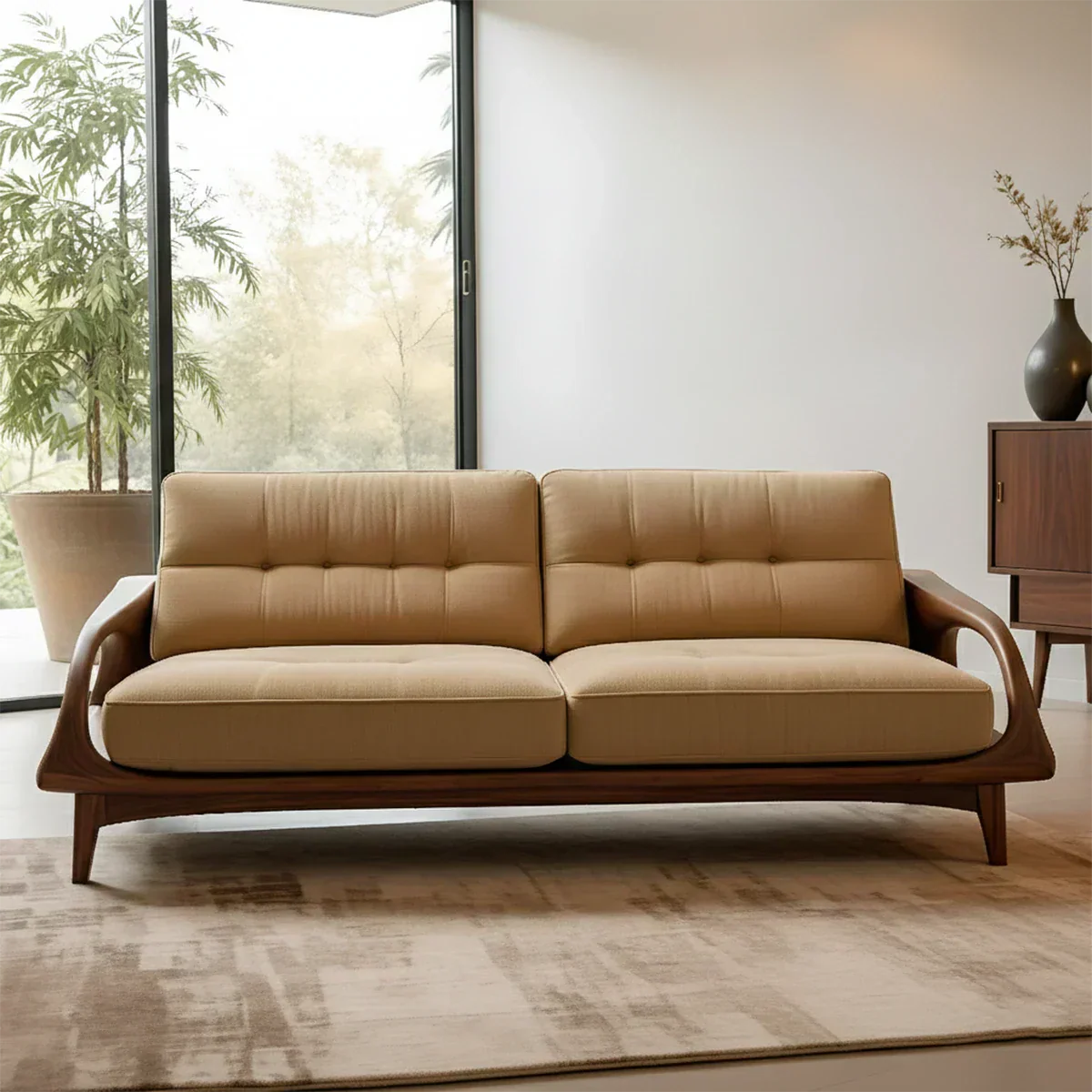 Handcrafted Solid Wood Cotton Sofa – Rustic Modern Lounge Design - Rustirawood