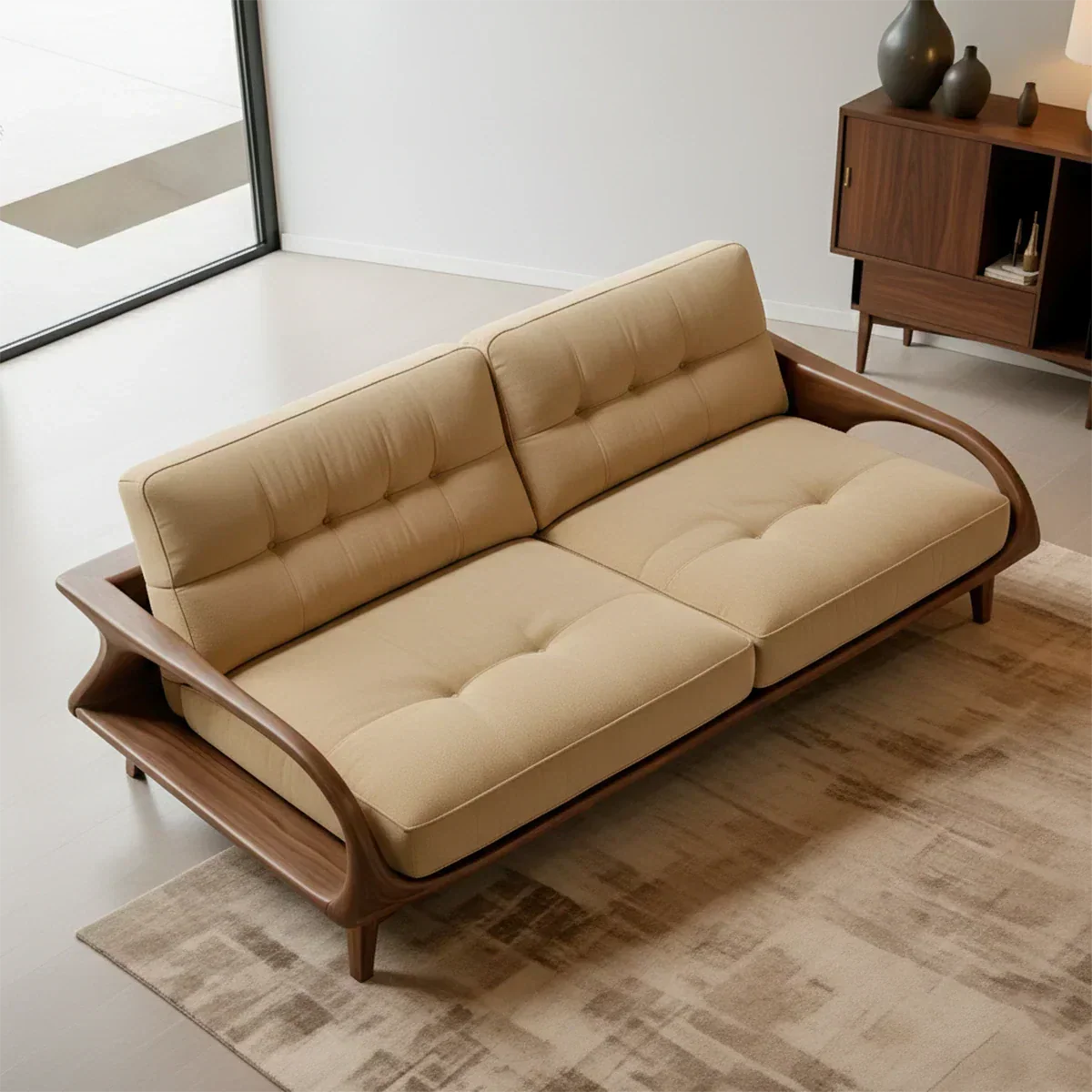 Handcrafted Solid Wood Cotton Sofa – Rustic Modern Lounge Design - Rustirawood