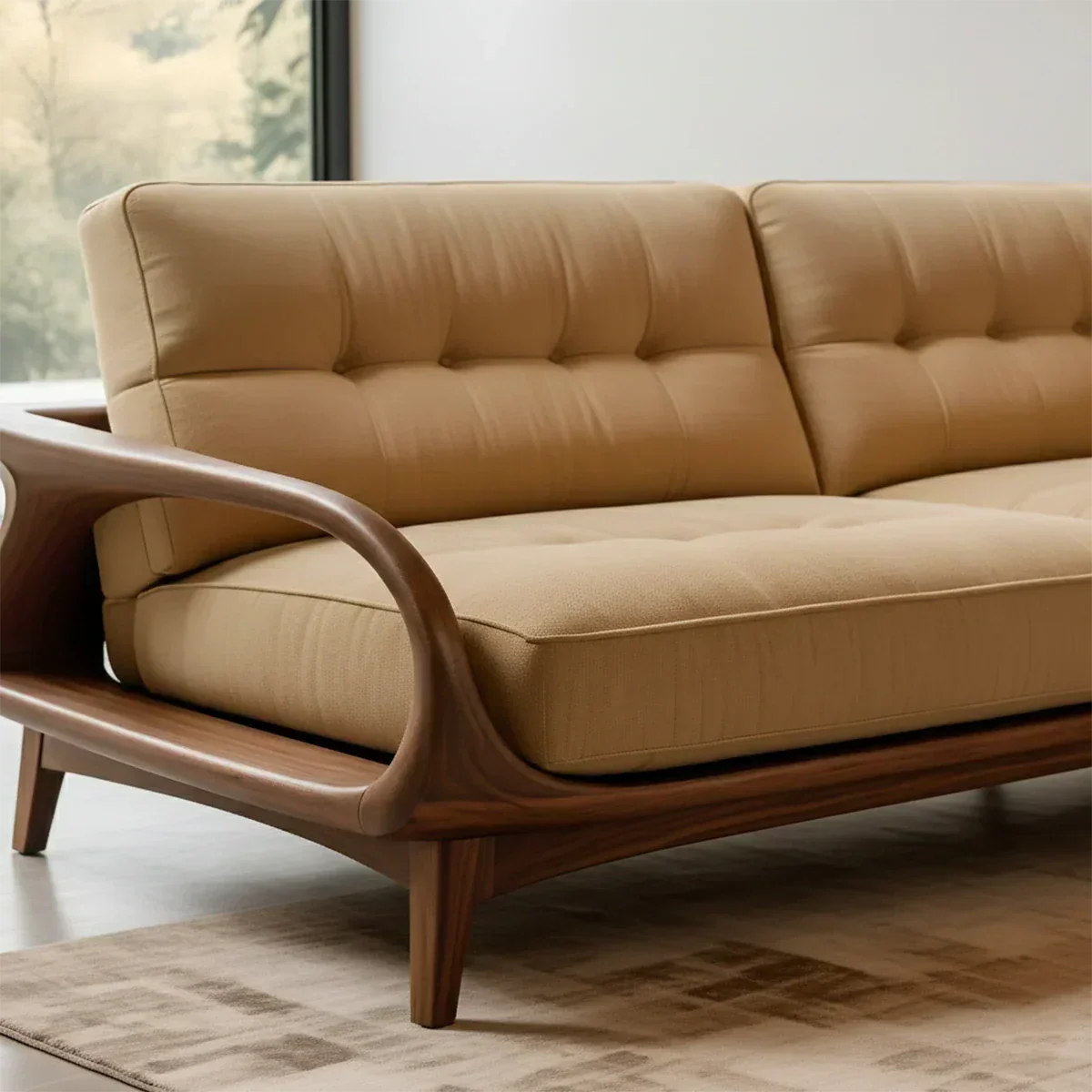 Handcrafted Solid Wood Cotton Sofa – Rustic Modern Lounge Design - Rustirawood