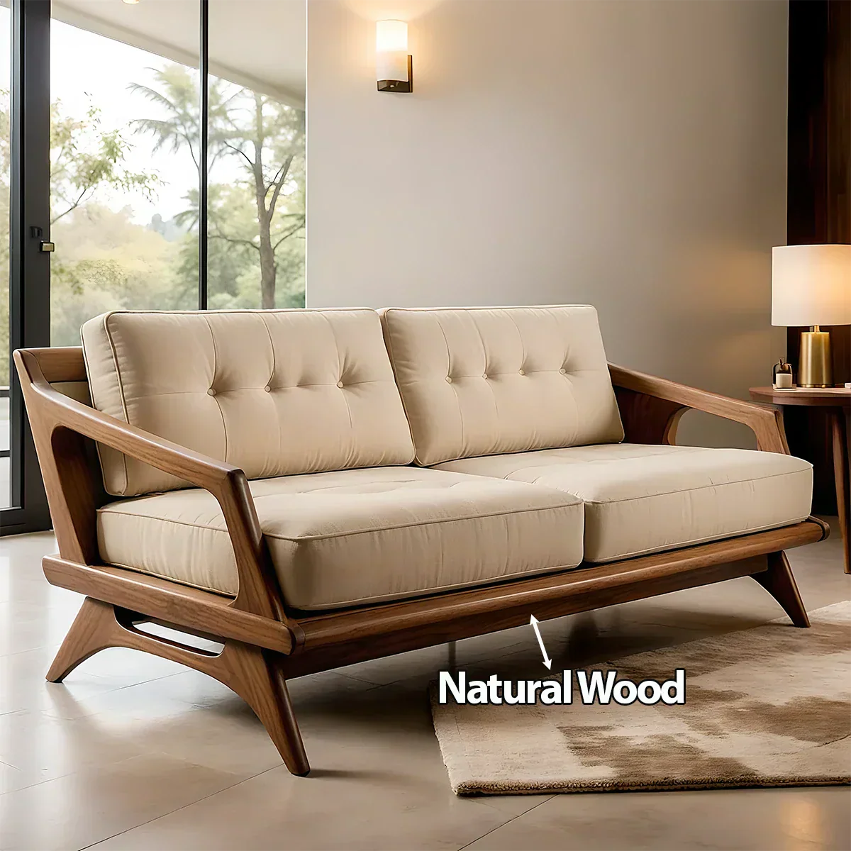 Handcrafted Solid Wood Cotton Sofa – Rustic Modern Minimalist Design - Rustirawood