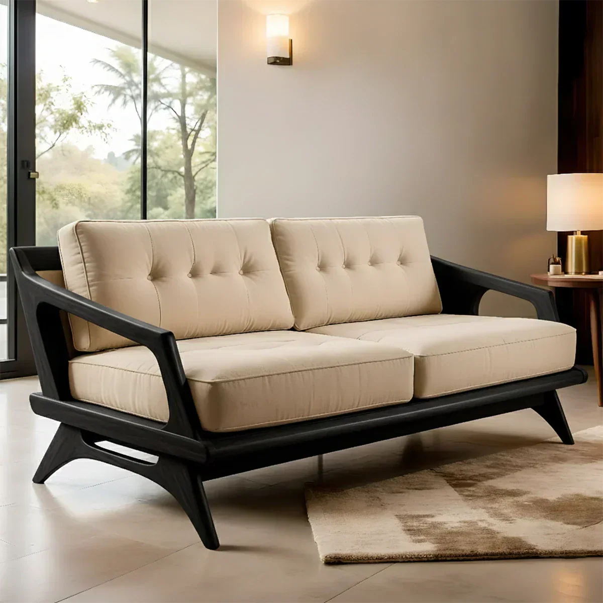 Handcrafted Solid Wood Cotton Sofa – Rustic Modern Minimalist Design - Rustirawood