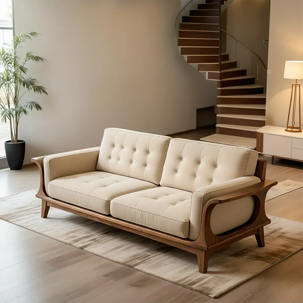 Handcrafted Solid Wood Cotton Sofa – Rustic Modern Minimalist Design - Rustirawood