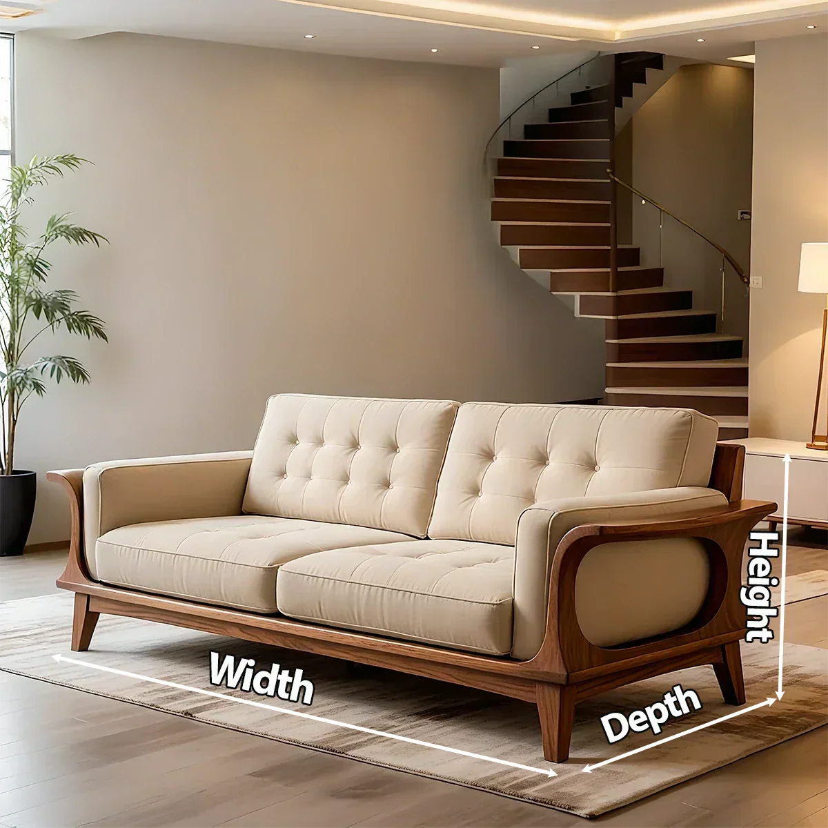 Handcrafted Solid Wood Cotton Sofa – Rustic Modern Minimalist Design - Rustirawood