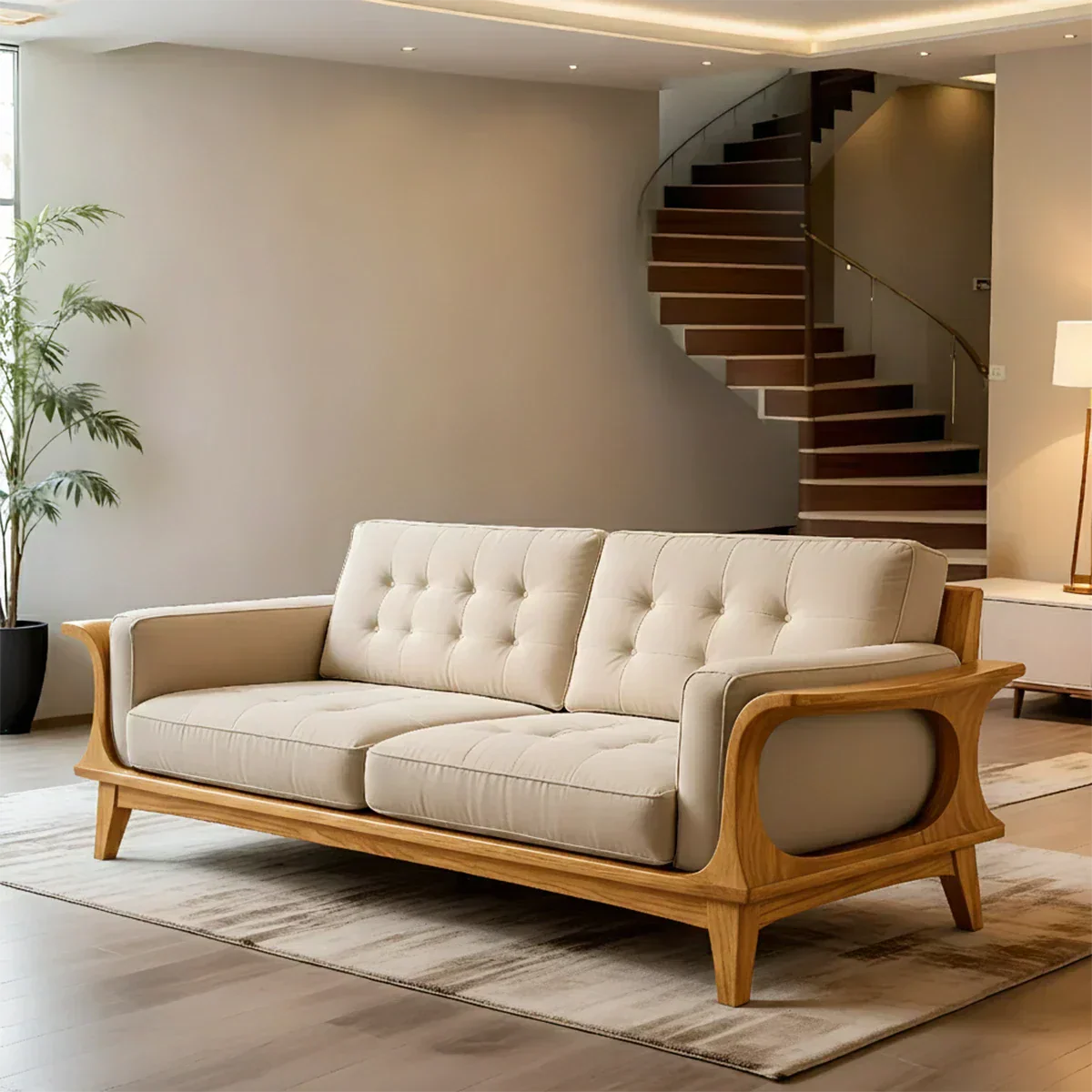 Handcrafted Solid Wood Cotton Sofa – Rustic Modern Minimalist Design - Rustirawood