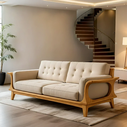 Handcrafted Solid Wood Cotton Sofa – Rustic Modern Minimalist Design - Rustirawood