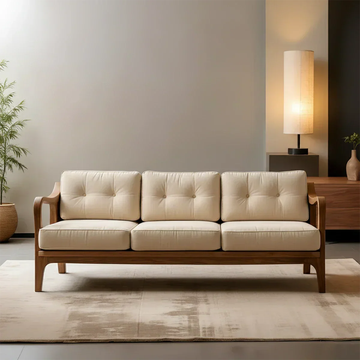Handcrafted Solid Wood Cotton Sofa – Rustic Modern Minimalist - Rustirawood