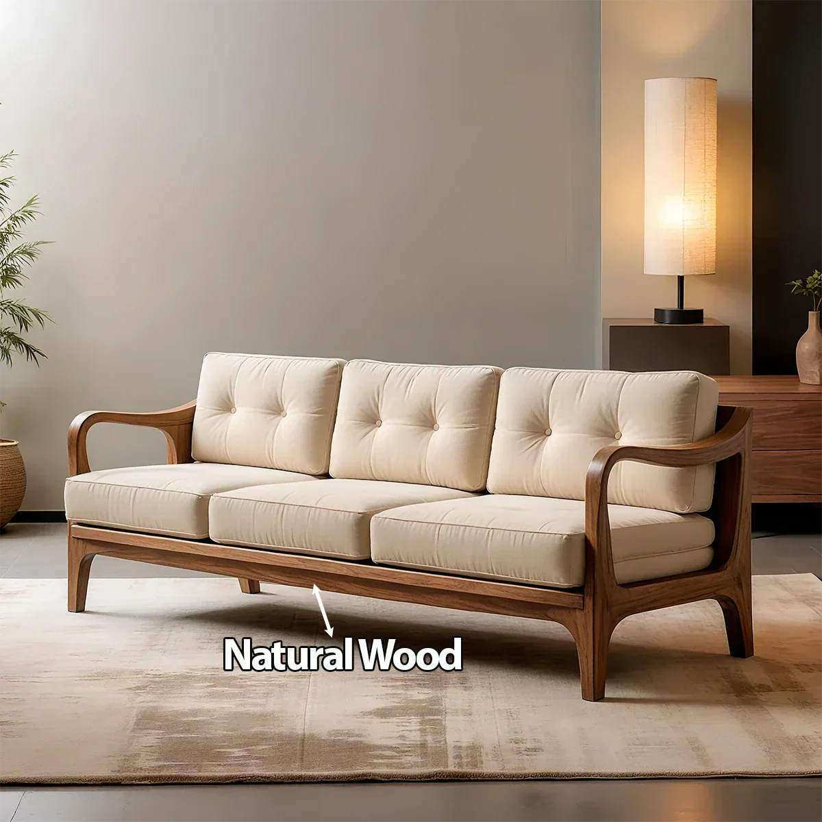 Handcrafted Solid Wood Cotton Sofa – Rustic Modern Minimalist - Rustirawood
