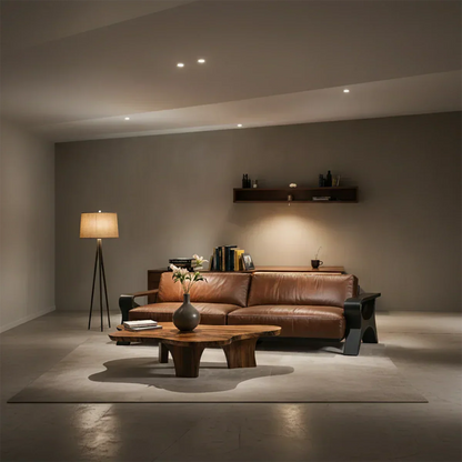 Handcrafted Solid Wood Leather Sofa – Modern Rustic Elegance - Rustirawood