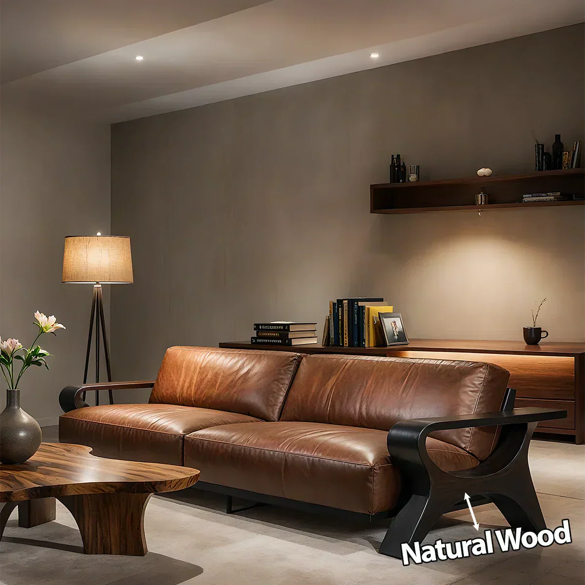 Handcrafted Solid Wood Leather Sofa – Modern Rustic Elegance - Rustirawood