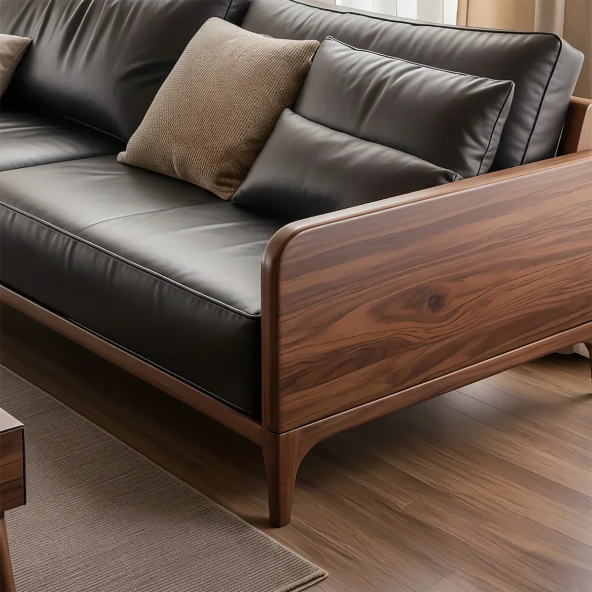 Handcrafted Solid Wood Leather Sofa – Premium Modern Design - Rustirawood