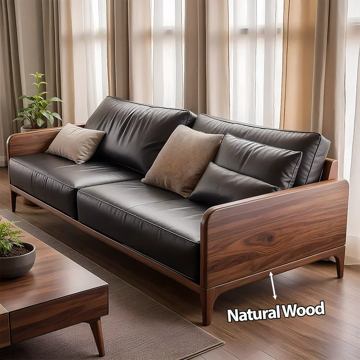 Handcrafted Solid Wood Leather Sofa – Premium Modern Design - Rustirawood