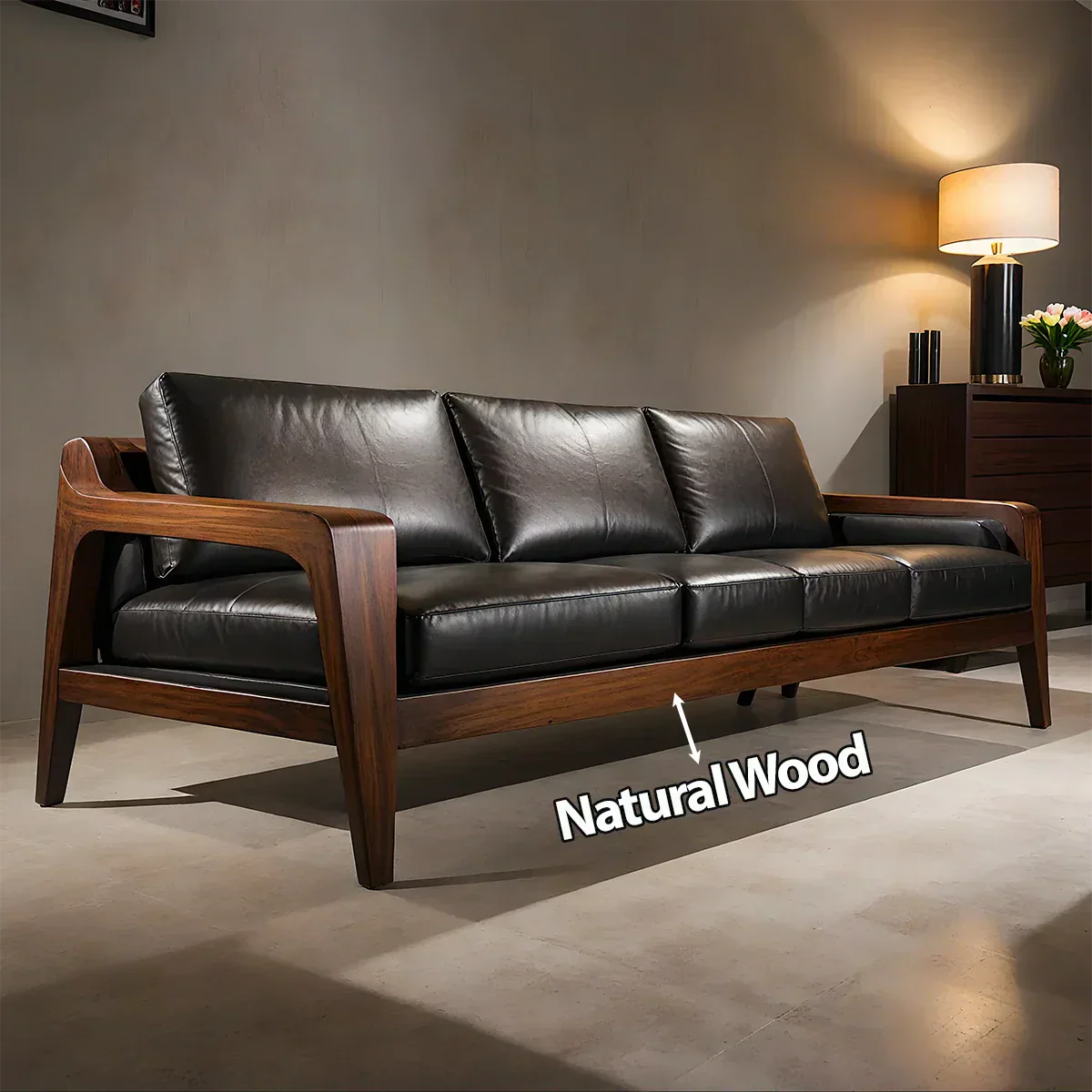 Handcrafted Solid Wood Leather Sofa – Premium Modern Elegance - Rustirawood