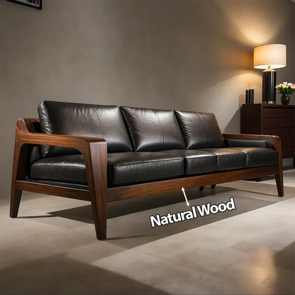 Handcrafted Solid Wood Leather Sofa – Premium Modern Elegance - Rustirawood