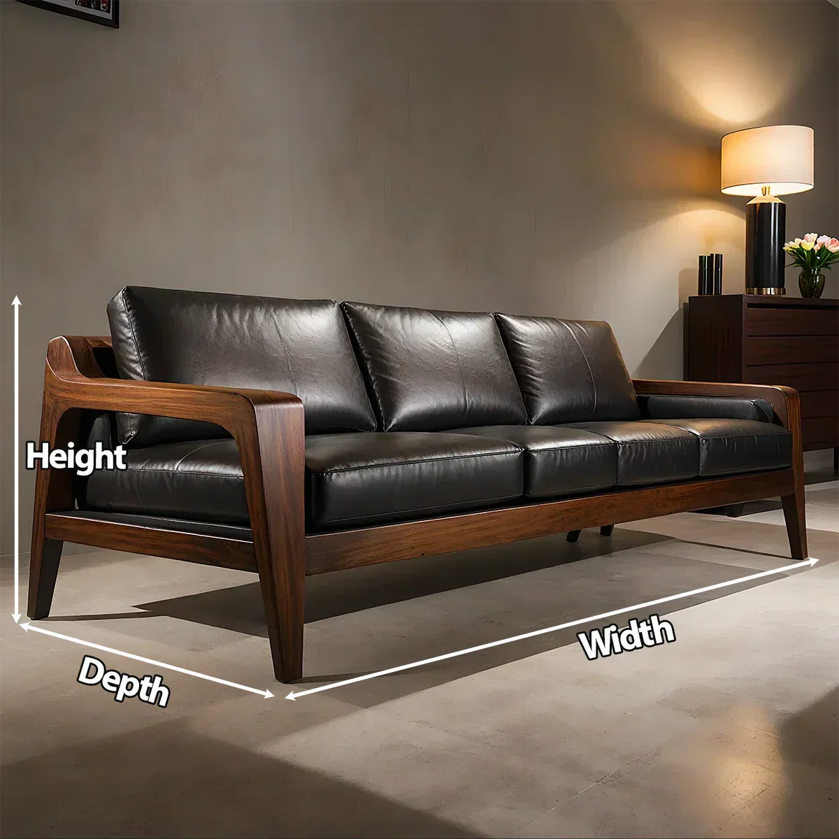 Handcrafted Solid Wood Leather Sofa – Premium Modern Elegance - Rustirawood