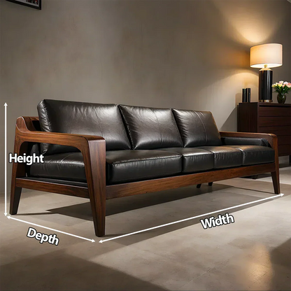 Handcrafted Solid Wood Leather Sofa – Premium Modern Elegance - Rustirawood